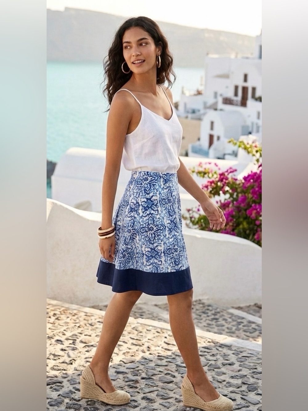 Milly Navy and White Women’s S Bandana Printed Circle A-Line Knee Length Skirt